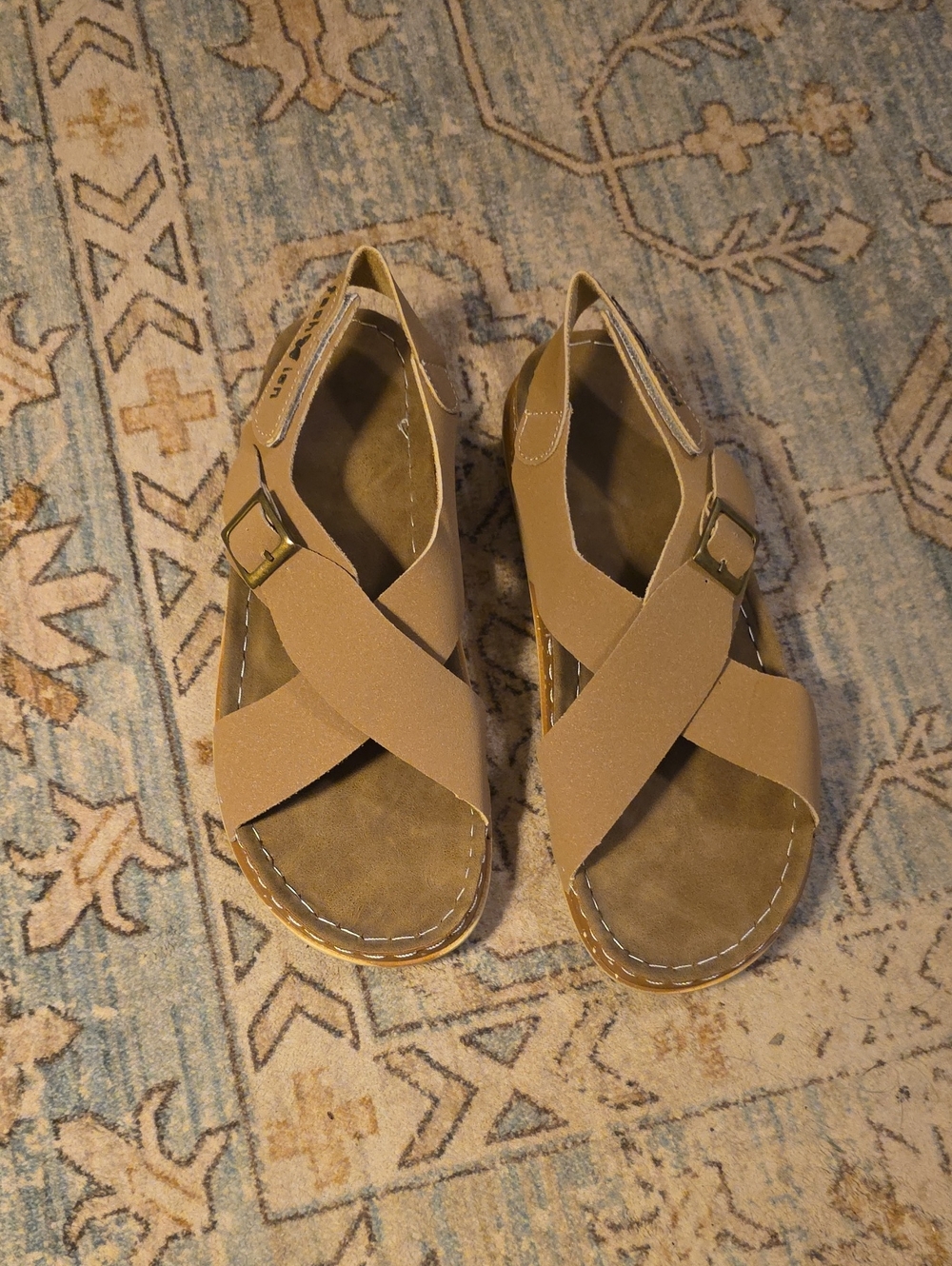 SHEIN Tan Crisscross Buckle Slingback Sandals